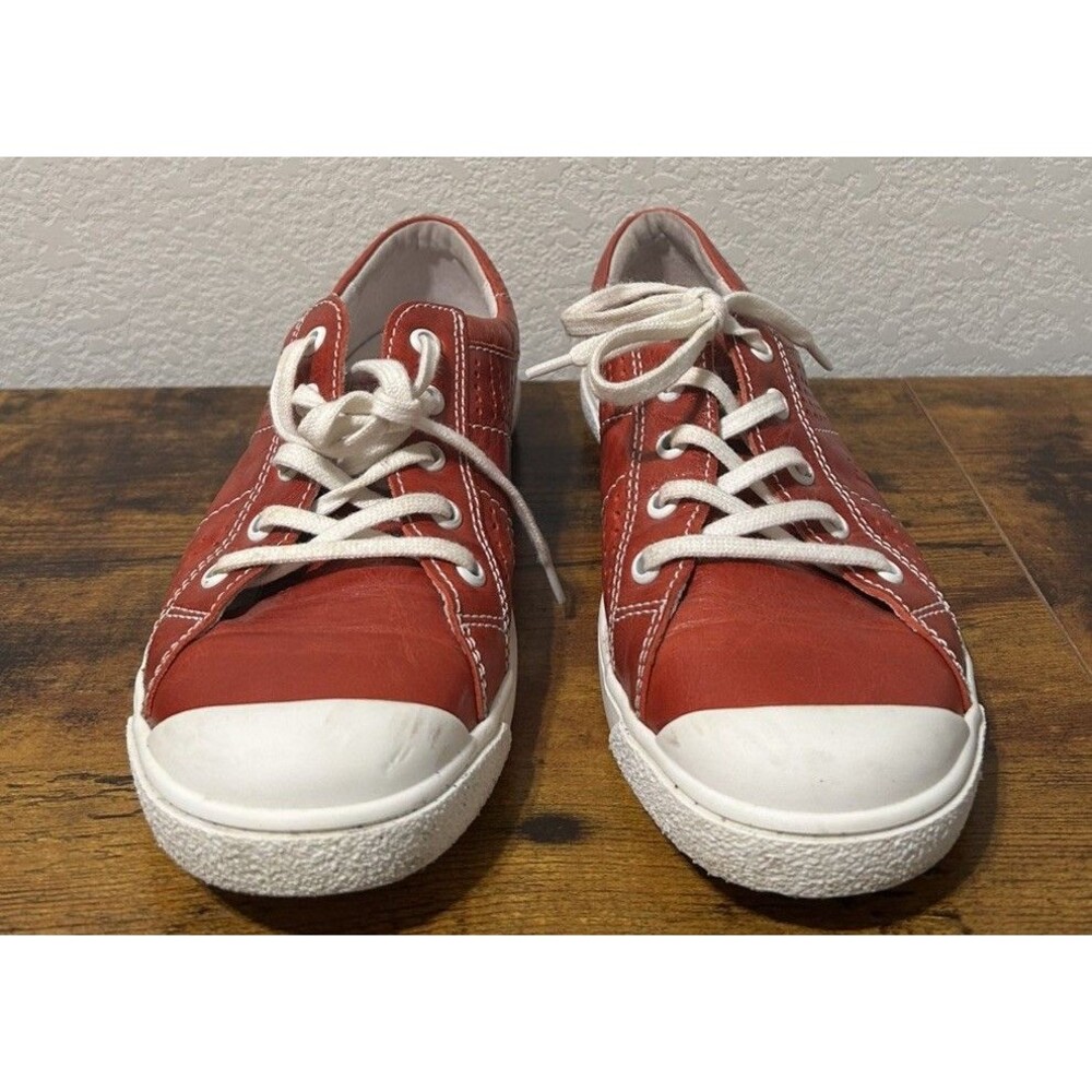 Josef Seibel Caspian Red Leather Lace Up Sneakers Shoes Women's Sz 7.5 EU 38